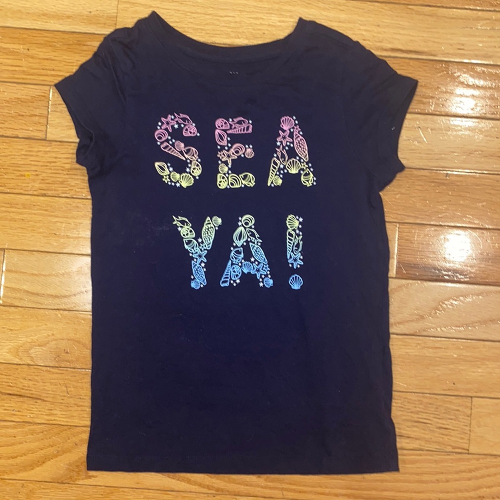 GAP Kids Small Shirt Size 6 7 Navy Sea Ya Beach Vacation Shells Nautical Girls